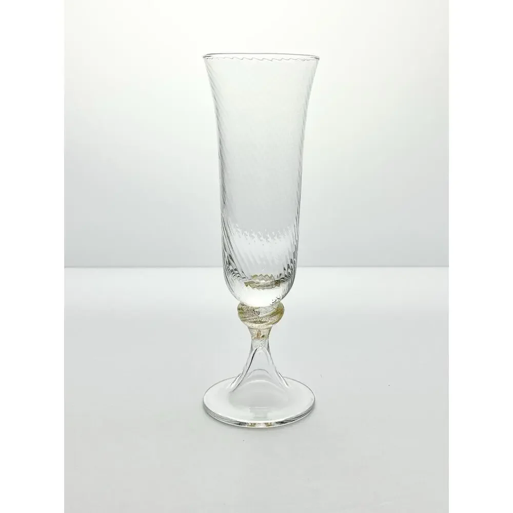 Murano Torcée Single Hand Blown Fluted Champagne Glass 7 7/8” 8oz Gold Swirl